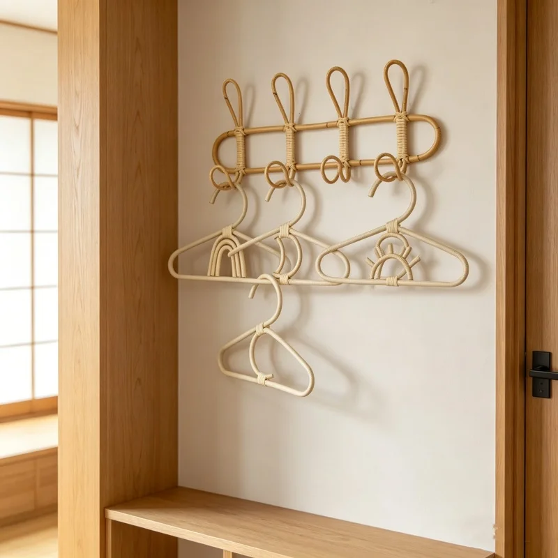 Baby Clothing Hanging Rack - حامل ملابس أطفال من الروطان بتصميم