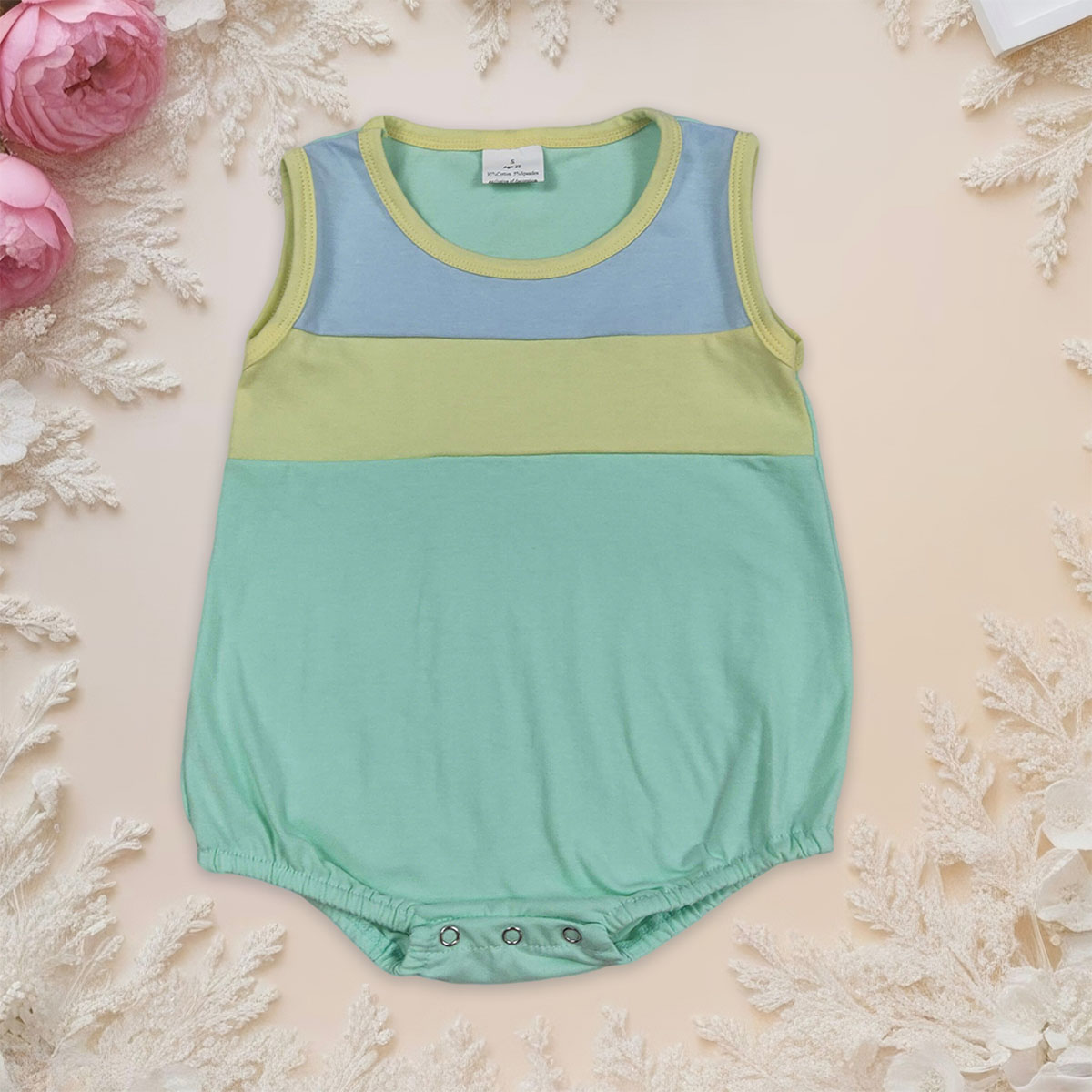 Baby Clothing Yellow - رومبير أزرق وأصفر بدون أكمام للأطفال