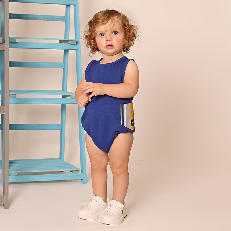 Baby Overall Denim - رومبير أطفال AA-Baby أزرق محبوك من