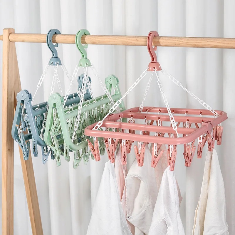 شماعة تجفيف الملابس مع 32 مشبك - مراجعة Baby Clothing Hanging Rack وسعره
