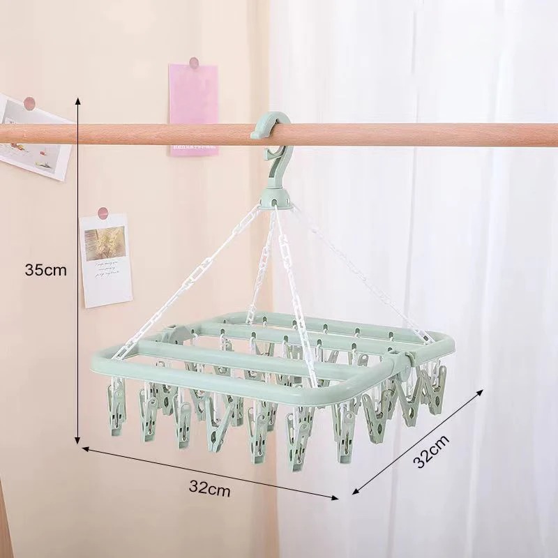 شماعة تجفيف الملابس مع 32 مشبك - مراجعة Baby Clothing Hanging Rack وسعره